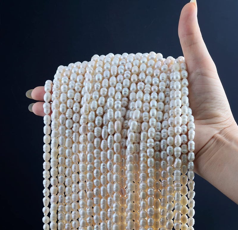 Eswala Pearls Beads for Jewelry Making 100pcs 8-9mm Natural Genuine Real Freshwater Cultured Pearl White Rice Oval Loose Gemstone Bead Holes 0.7mm DIY Crafts Necklaces Earrings (White  8-9mm) - Image 2